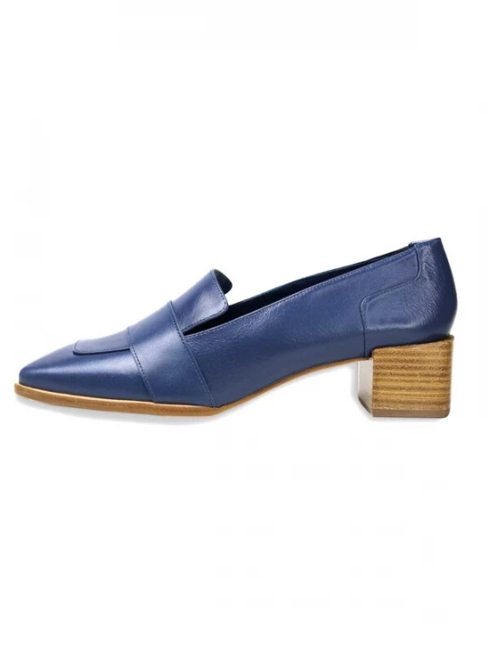 Foto van product Mangara Atelier Pumps 'Louro Damen Loafer Leder Blau Blockabsatz 4 cm' blauw