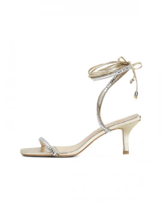 Foto van product Mangara Atelier Sandalen met riem 'Aroeira Damen Riemensandalen Leder Gold Strass Absatz 8 cm' goud