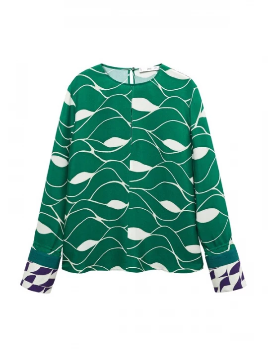 Foto van product MANGO Blouse 'Larson' donkergroen / donkerlila / wit