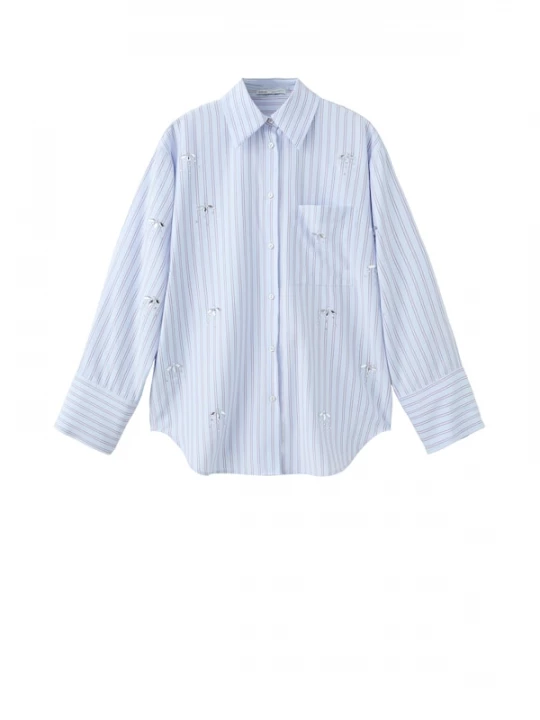 Foto van product MANGO Blouse pastelblauw / pastelroze / zilver / wit