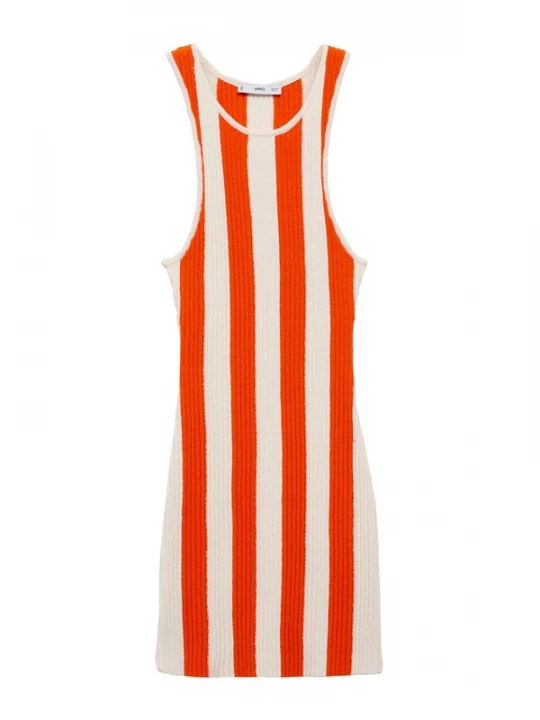 Foto van product MANGO Gebreide jurk 'Gabriela' neonoranje / wit