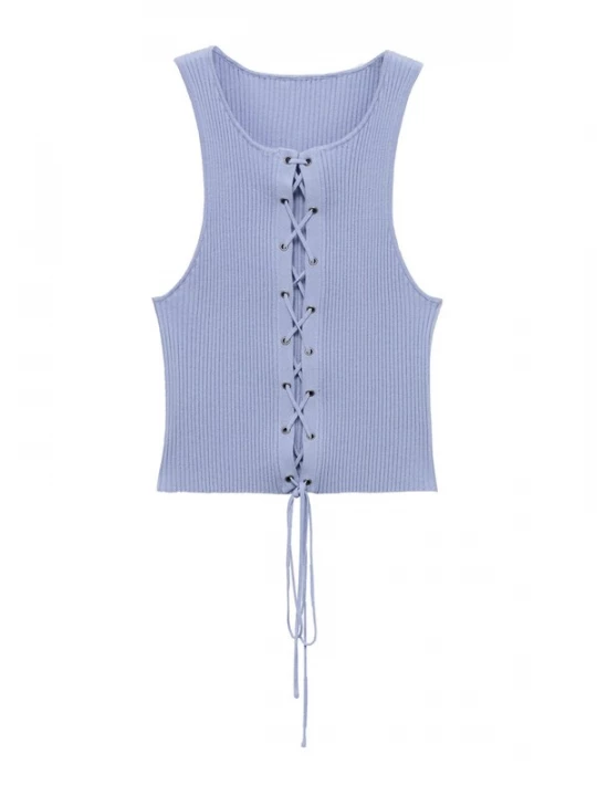 Foto van product MANGO Gebreide top 'Andiamo' duifblauw