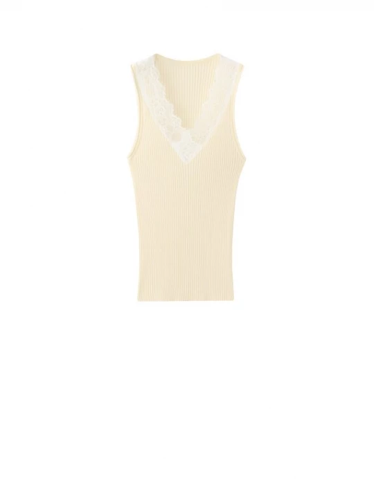 Foto van product MANGO Gebreide top 'BIBI' geel / wit