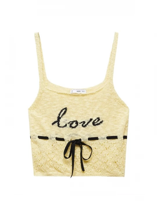 Foto van product MANGO Gebreide top 'LOVE' lichtgeel / zwart