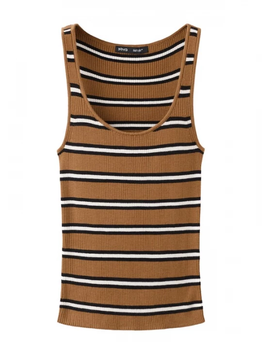 Foto van product MANGO Gebreide top 'LUKO' karamel / zwart / wit