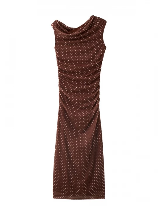 Foto van product MANGO Jurk 'TOPI' chocoladebruin / wit