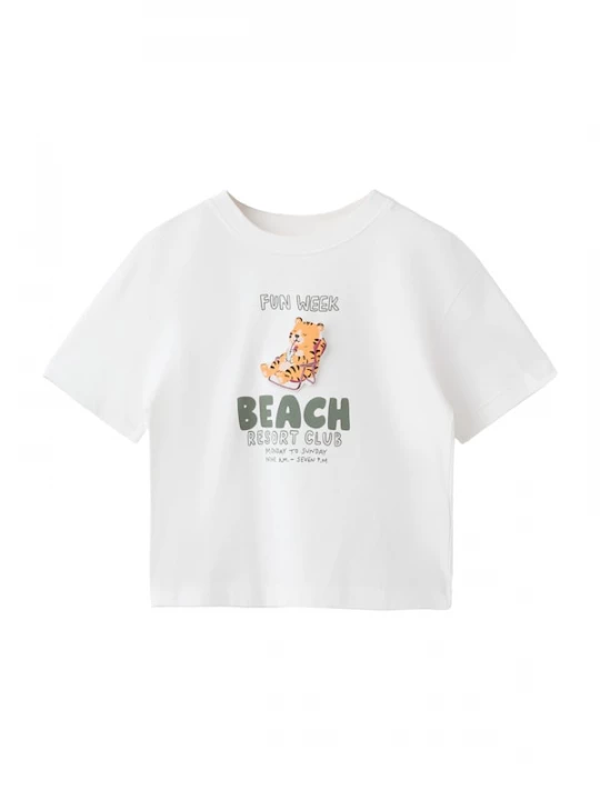 Foto van product MANGO KIDS Shirt 'BEACH' olijfgroen / oranje / zwart / wit