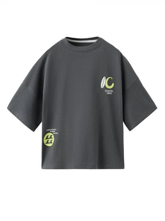 Foto van product MANGO KIDS Shirt 'COASTAL' lichtgeel / antraciet