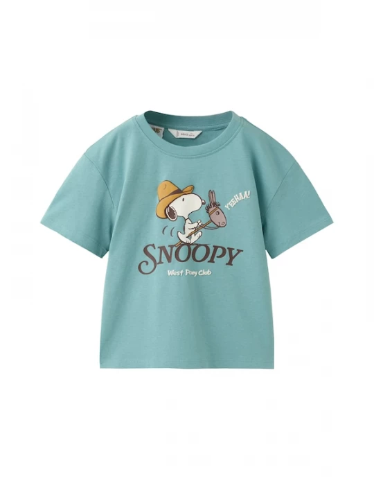 Foto van product MANGO KIDS Shirt 'SNOOPY' turquoise / chocoladebruin / safraan / wit