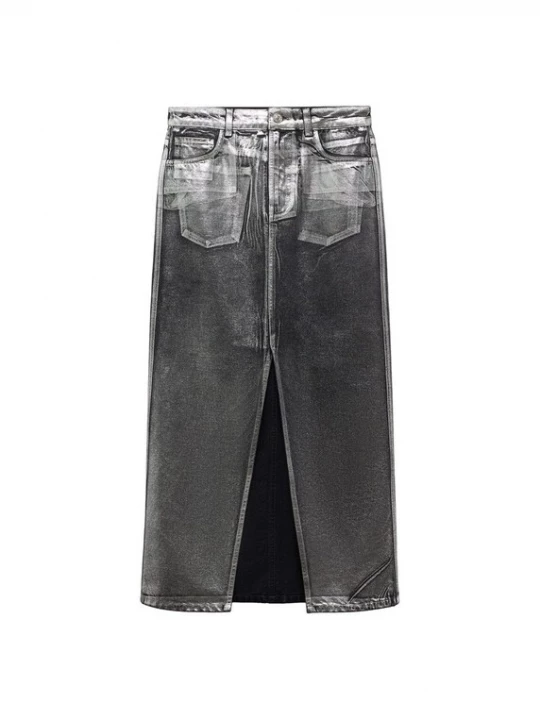 Foto van product MANGO Rok 'Shimmer' zilvergrijs / black denim