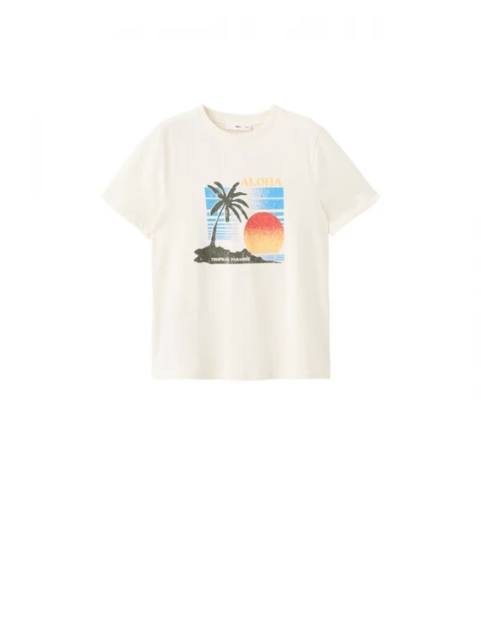 Foto van product MANGO Shirt 'ILUSTRA' lichtbeige / azuur / citroen / donkergroen