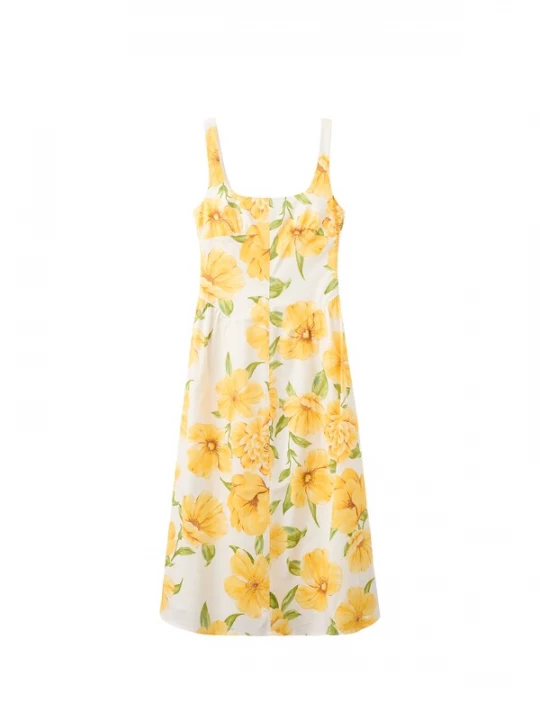 Foto van product MANGO Zomerjurk 'Island' geel / groen / wit