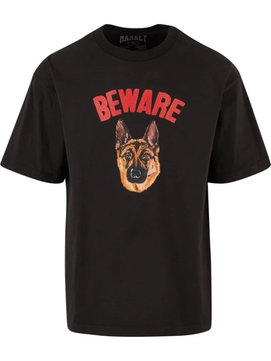 Foto van product MARKET Shirt 'Beware Sign' beige / chocoladebruin / rood / zwart