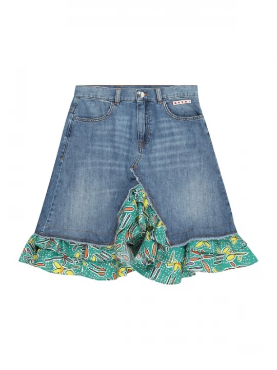 Foto van product Marni Rok blauw denim / geel / lichtgroen / wit