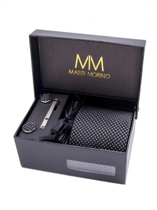 Foto van product Massi Morino Stropdas donkerblauw / zilver / wit