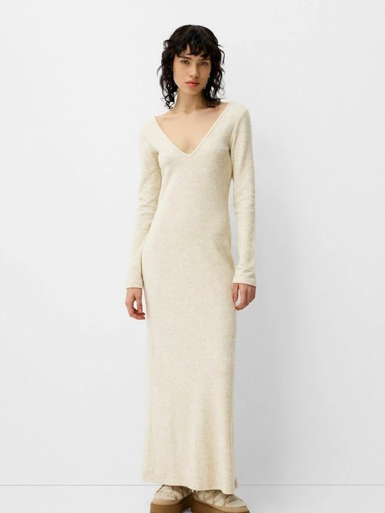 Foto van product Maxi-jurk Bershka zandkleur