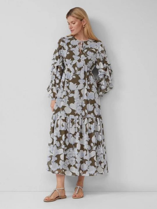 Foto van product Maxi-jurk met volants en all-over print s.Oliver olijfgroen