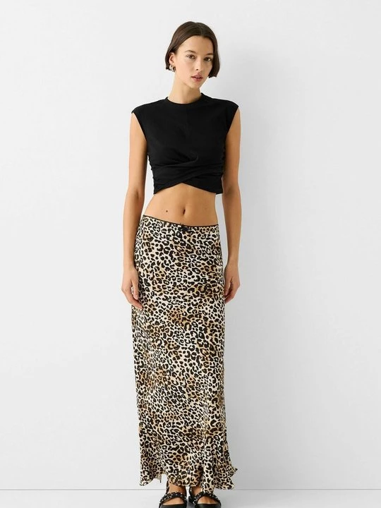 Foto van product Maxirok Bershka donkerbruin mêleerd