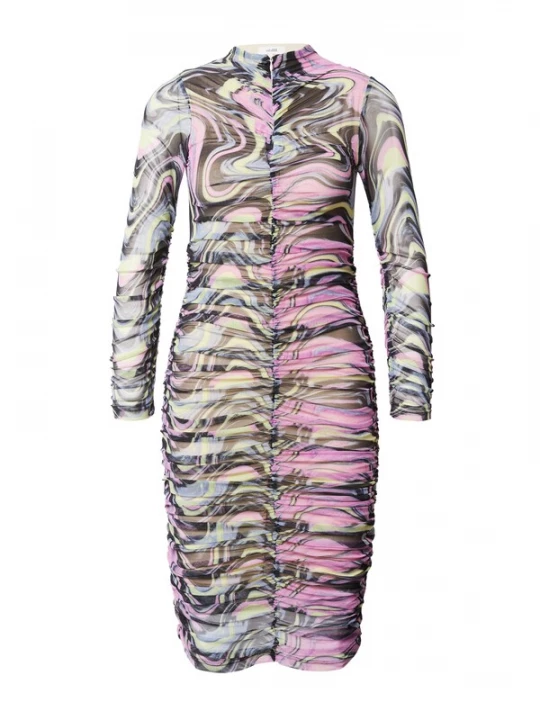 Foto van product mbym Jurk 'Senka' smoky blue / lichtgeel / pink / zwart