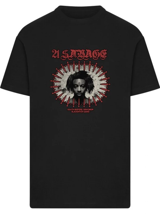 Foto van product Merchcode Shirt '21 Savage Before Dishonor' grijs / donkerrood / zwart