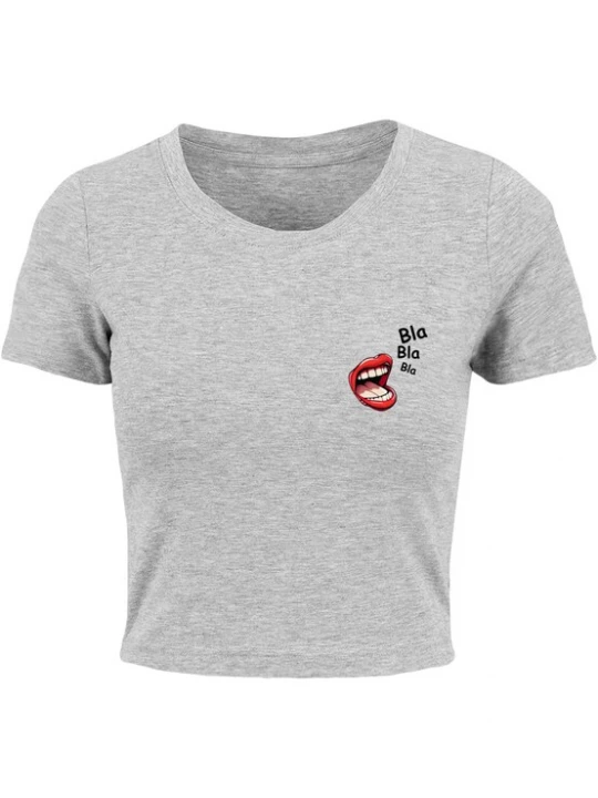 Foto van product Merchcode Shirt 'Bla Bla Bla Comic' grijs gemêleerd / rood / zwart / wit