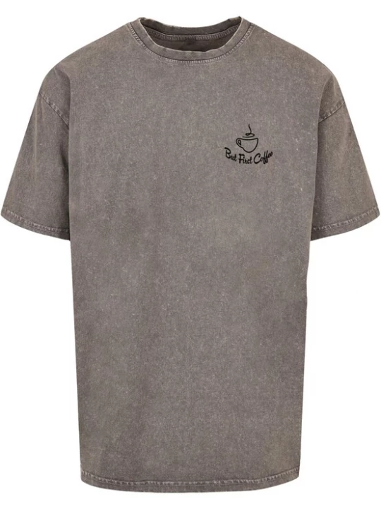 Foto van product Merchcode Shirt 'But First Coffee' taupe / zwart