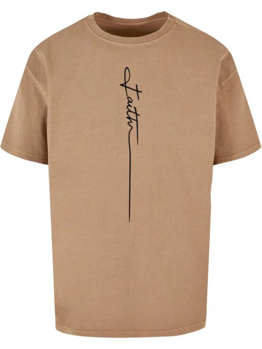 Foto van product Merchcode Shirt 'Faith' lichtbruin / zwart