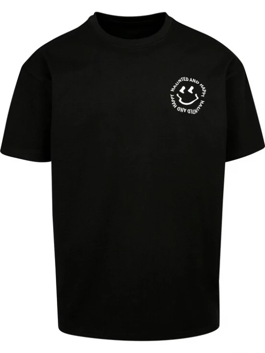 Foto van product Merchcode Shirt 'Halloween - Haunted and Happy' zwart / wit