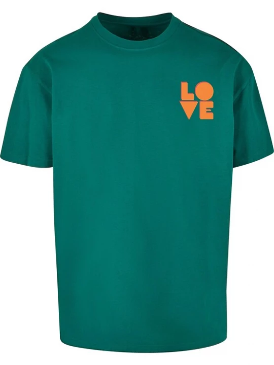 Foto van product Merchcode Shirt 'Hugs & Love - Love' smaragd / donkeroranje