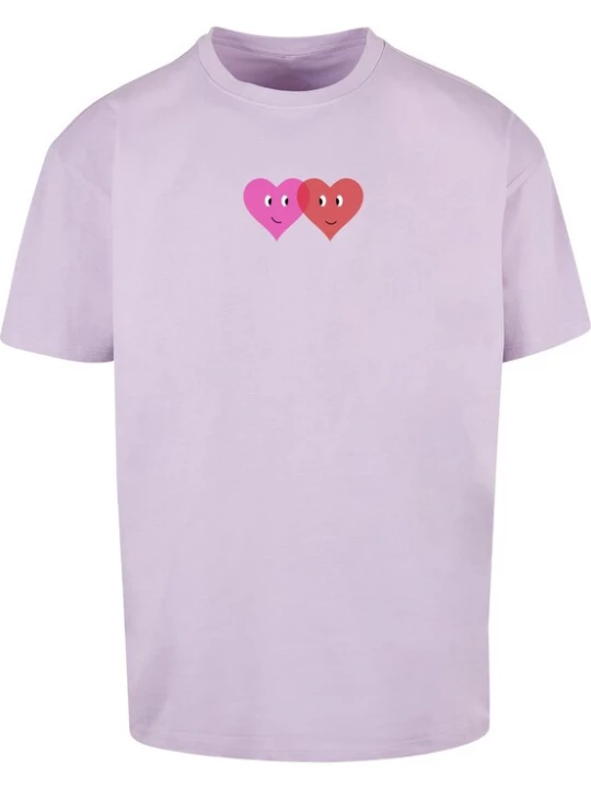 Foto van product Merchcode Shirt 'Hugs & Love - Two Hearts' lila / pink / rood / zwart / wit