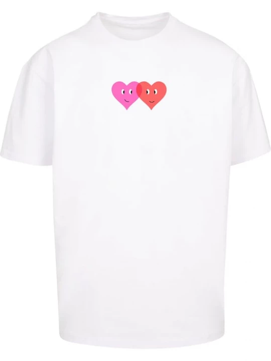 Foto van product Merchcode Shirt 'Hugs & Love - Two Hearts' pink / bloedrood / wit