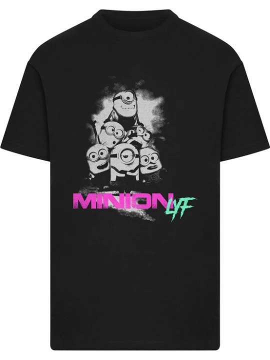 Foto van product Merchcode Shirt 'Minions' grijs / mintgroen / neonroze / zwart