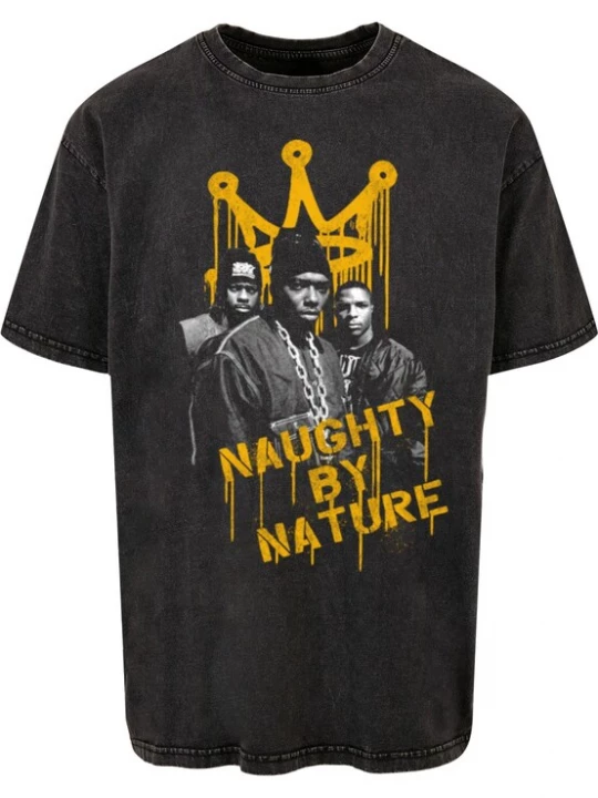 Foto van product Merchcode Shirt 'Naughty by Nature - Drip Crown' geel / grijs / zwart / wit