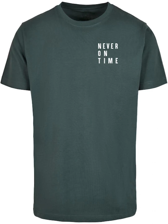 Foto van product Merchcode Shirt 'Never On Time' donkergroen / wit