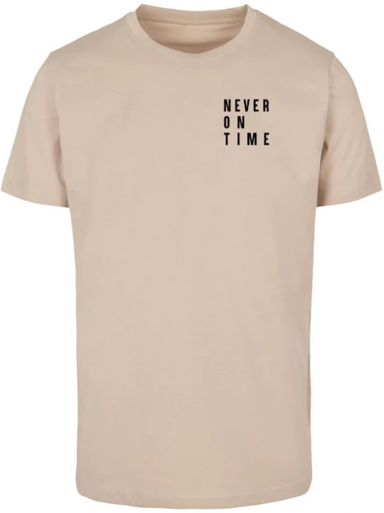 Foto van product Merchcode Shirt 'Never On Time' sand / zwart