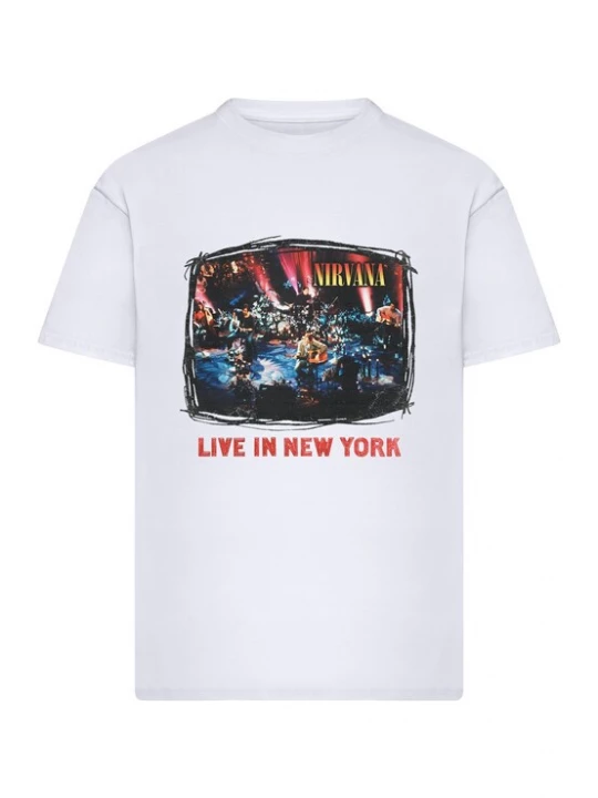 Foto van product Merchcode Shirt 'Nirvana Live in New York' gemengde kleuren / wit