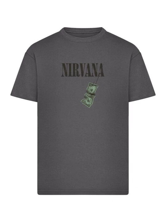 Foto van product Merchcode Shirt 'Nirvana Nevermind Dollar' grijs / lichtgroen / zwart