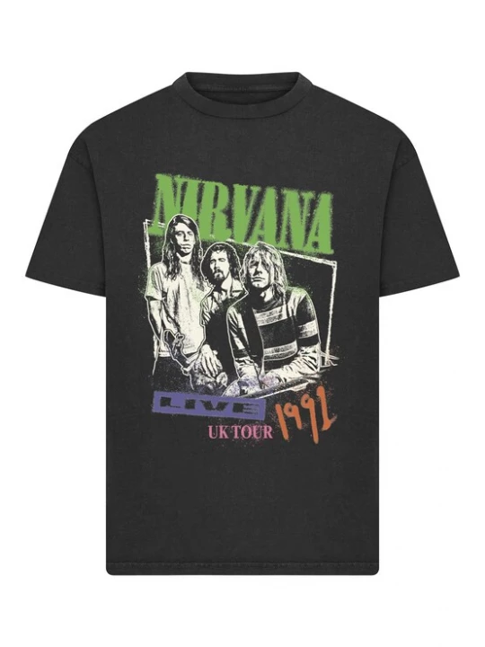 Foto van product Merchcode Shirt 'Nirvana UK Tour' groen / oranje / zwart / wit
