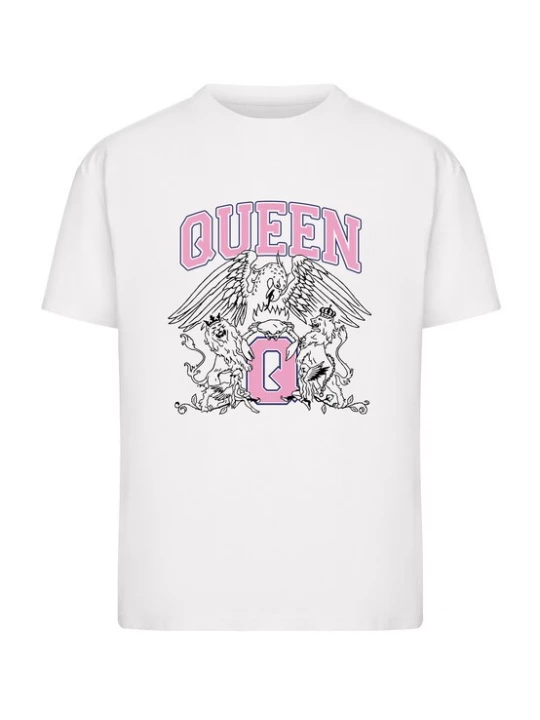 Foto van product Merchcode Shirt 'Queen Crest College' eosine / zwart / wit