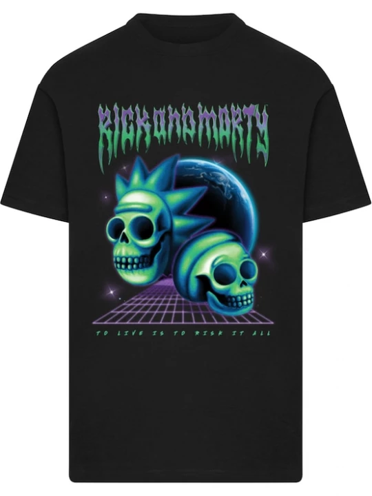 Foto van product Merchcode Shirt 'Rick & Morty Skull' royal blue / koningsblauw / lichtgroen / lila / zwart