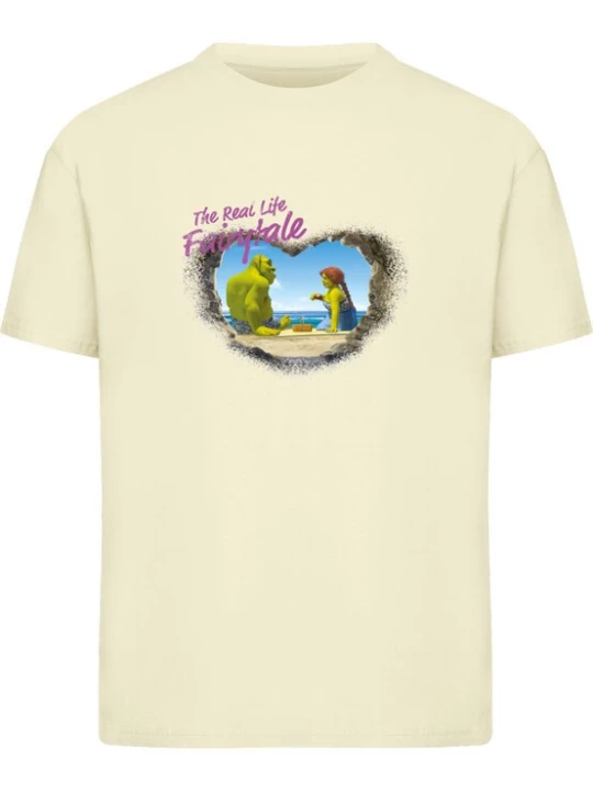Foto van product Merchcode Shirt 'Shrek the real life Fairytale' lichtgeel / gemengde kleuren