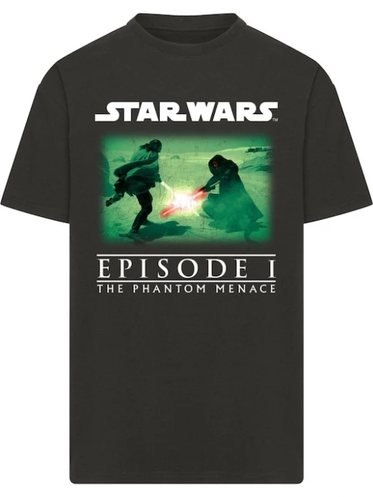 Foto van product Merchcode Shirt 'Star Wars Quaigon vs Darth Maul' grasgroen / zwart / wit