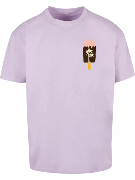 Foto van product Merchcode Shirt 'Summer - Icecream' donkerbruin / lichtlila / abrikoos / lichtoranje