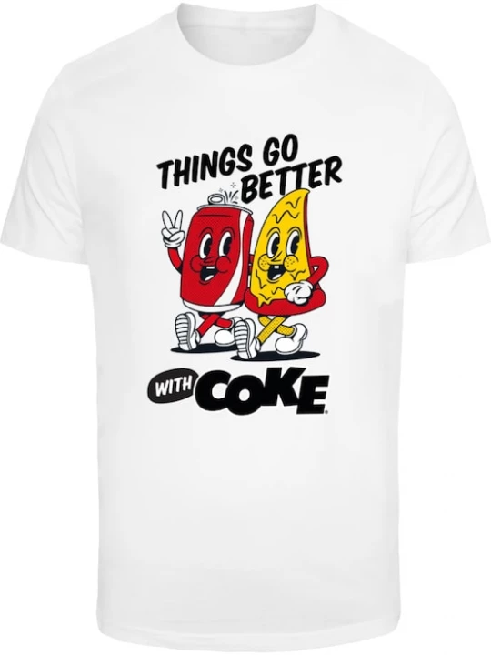 Foto van product Merchcode Shirt 'Things Go Better With Coke' goudgeel / bloedrood / zwart / wit
