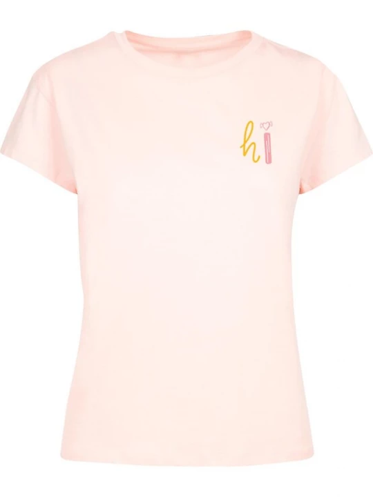 Foto van product Merchcode Shirt 'Wording - Hi' mandarijn / eosine / pastelroze