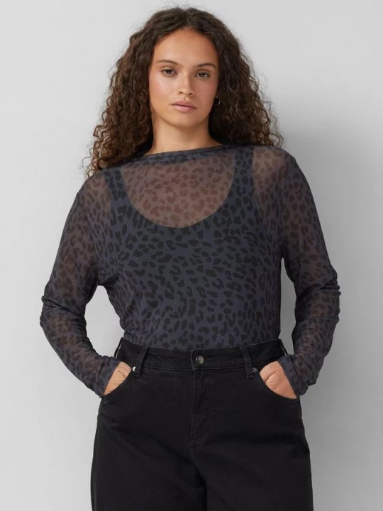 Foto van product Mesh shirt met all-over print QS grijs