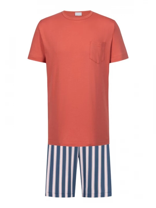 Foto van product Mey Pyjama kort 'Bold Coral Stripes' navy / oranje / wit