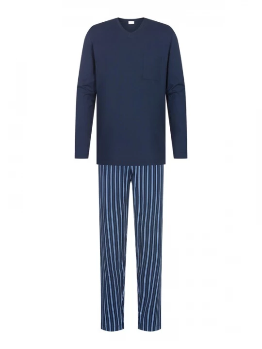 Foto van product Mey Pyjama lang 'Straight' blauw / donkerblauw / wit