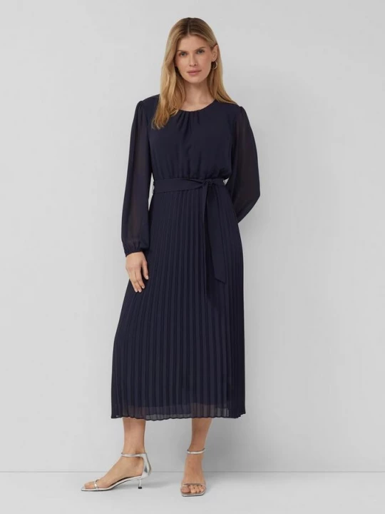 Foto van product Midi-jurk van chiffon met plooien en strikceintuur s.Oliver blauw