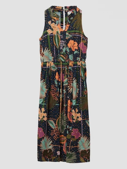 Foto van product Midi-jurk van satijnviscose met kraag met ruches s.Oliver blauw